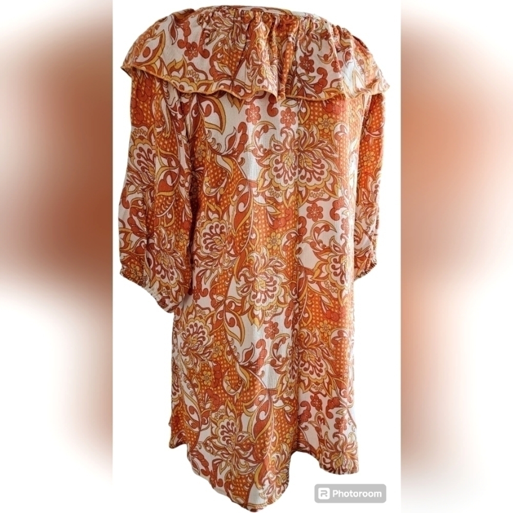 SUGARFOX BOHO PULLOVER TOP SZ M ORANGE GOLD - Picture 3 of 7